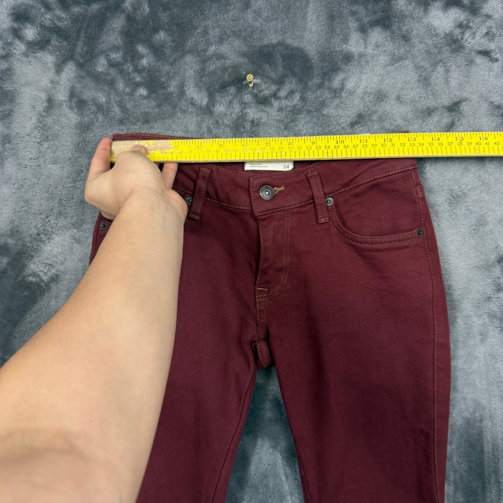 We The Free Flare Jeans Womens 24 Burgundy Raw Hem Bell Bottom New Boho Hippie - Picture 3 of 10